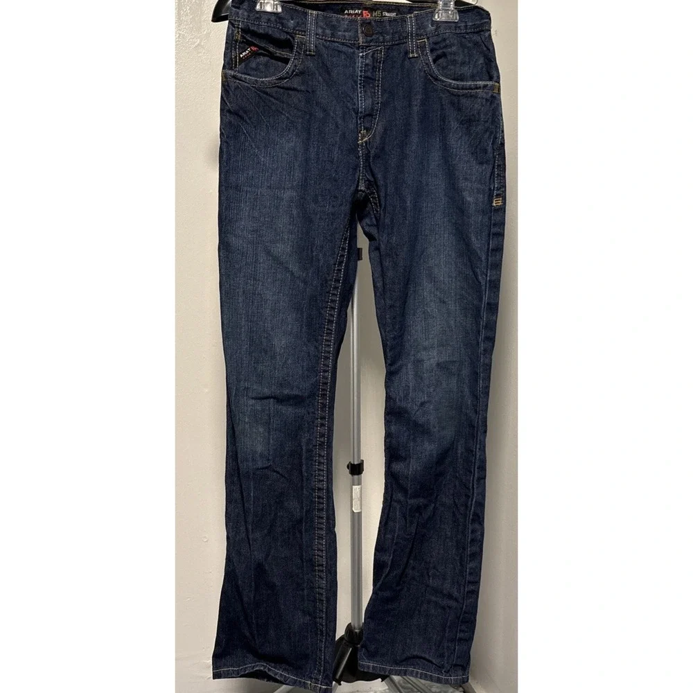 Ariat FR M5 Straight Leg Mens CAT2 2112 Denim Jeans 33x26 Distressed Workwear